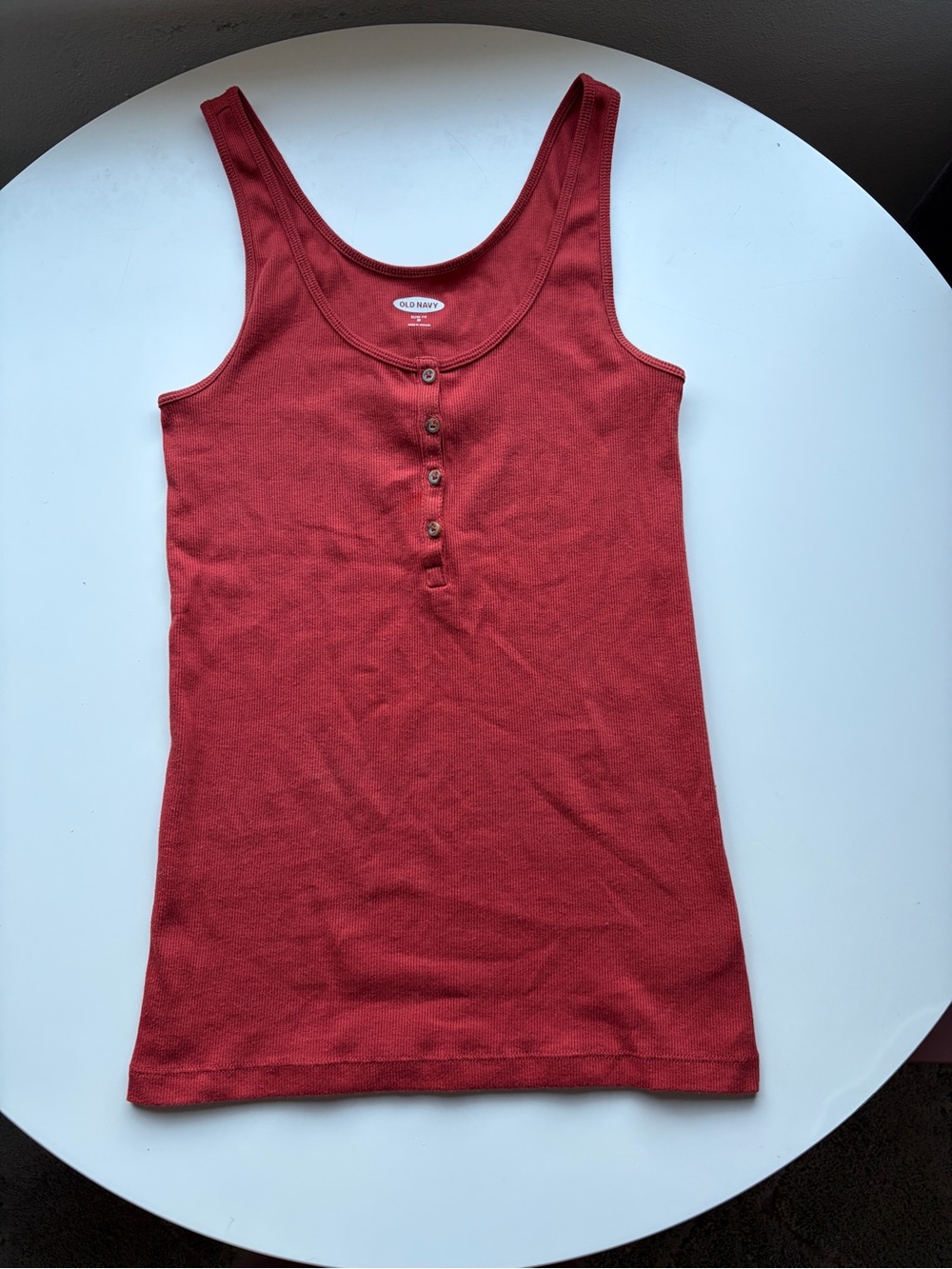 First-Layer Fitted Rib-Knit Henley Tank Top, NWOT! Beautiful Rust Brick color!
